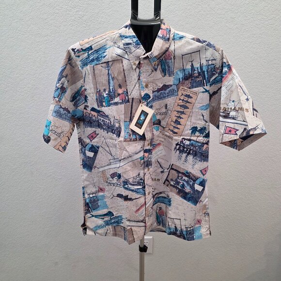 KAHALA HAWAIIAN MENS SIZE M SHORT SLEEVE SHIRT WITH FISHING SCENE - Picture 1 of 11
